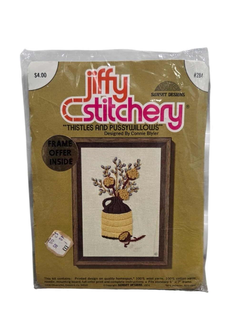 Jiffy Stitchery Embroidery Kit - Thistles and Pussywillows - Mustard & Brown